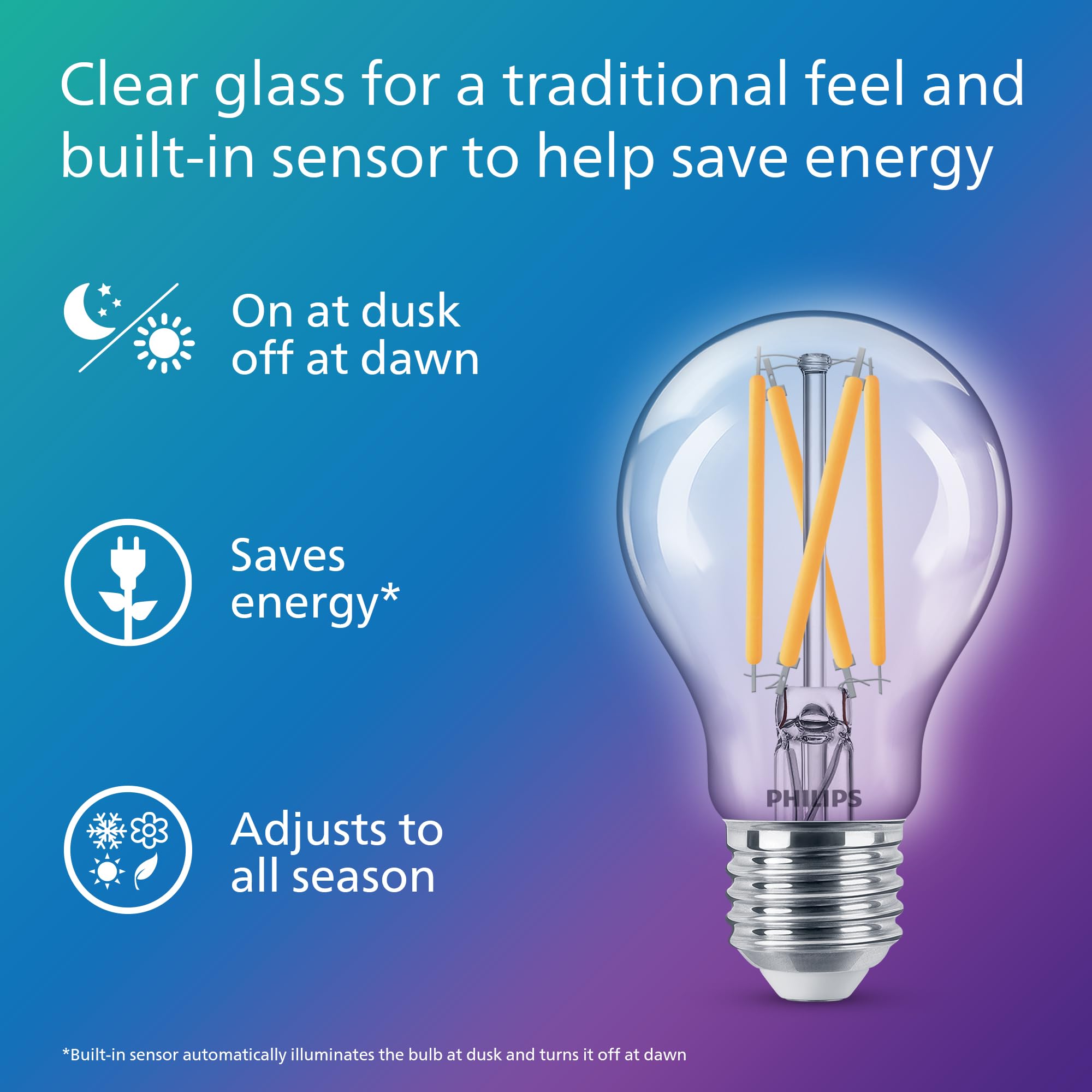 PHILIPS LED 60W A19 3-Pack Dusk to Dawn Soft White (2700K) 800